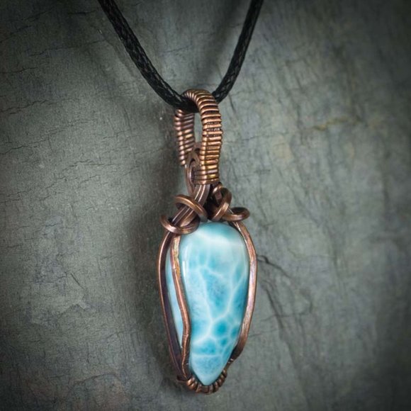 Larimar Small Teardrop Wire Wrapped Pendant - Picture 2 of 2